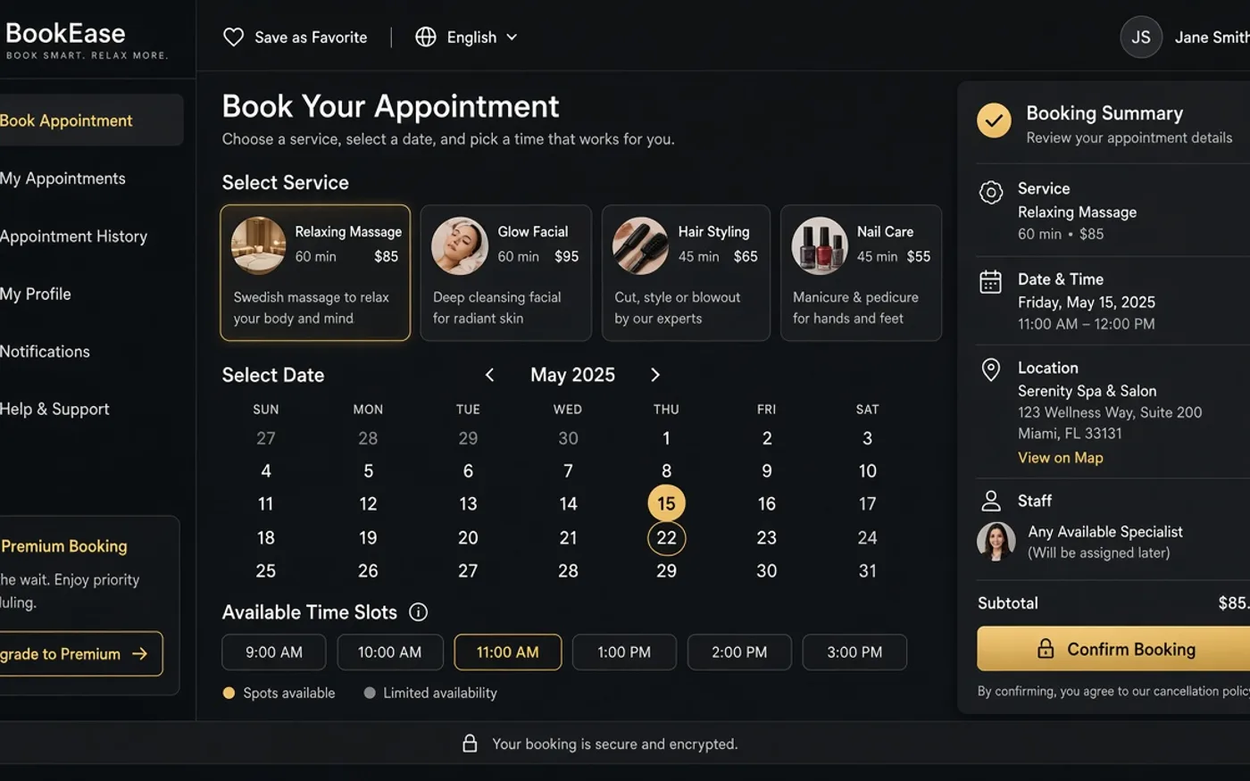 Online reservation and booking platform UI