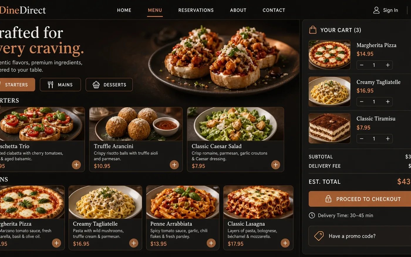 Restaurant online ordering website interface