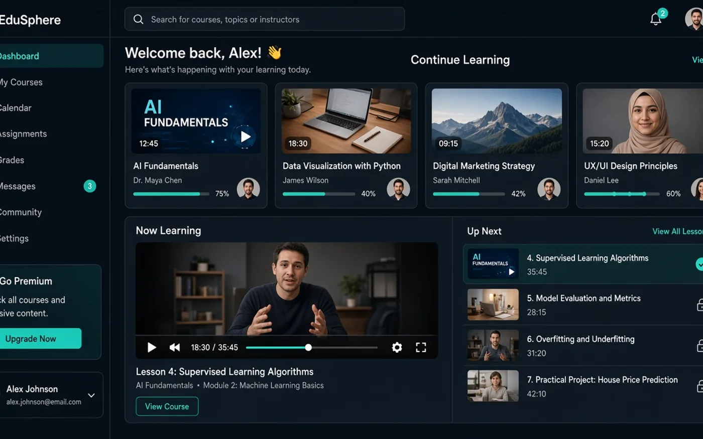 Online learning portal with course cards